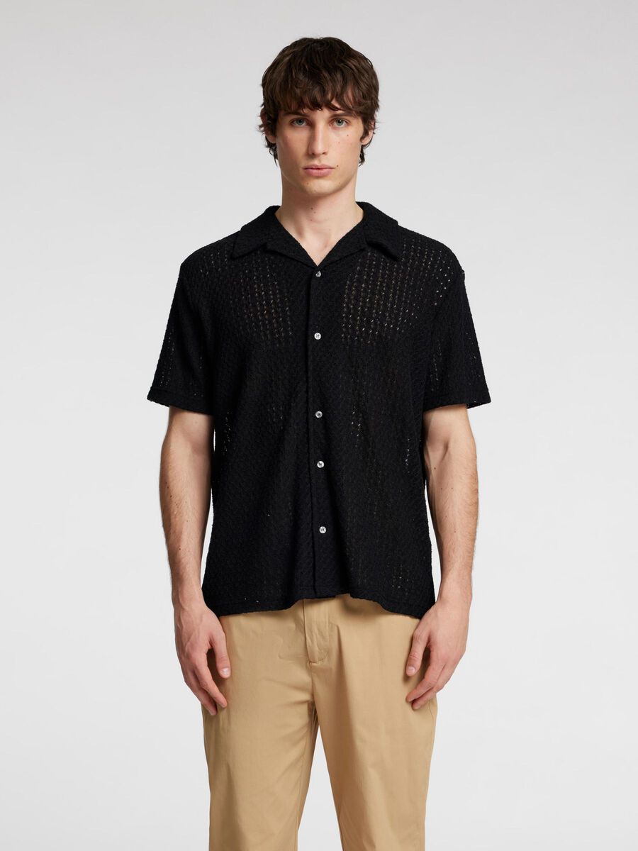 Selected KNITTED JAQUARD SHORT SLEEVED SHIRT, Black, highres - 16096769_Black_003.jpg