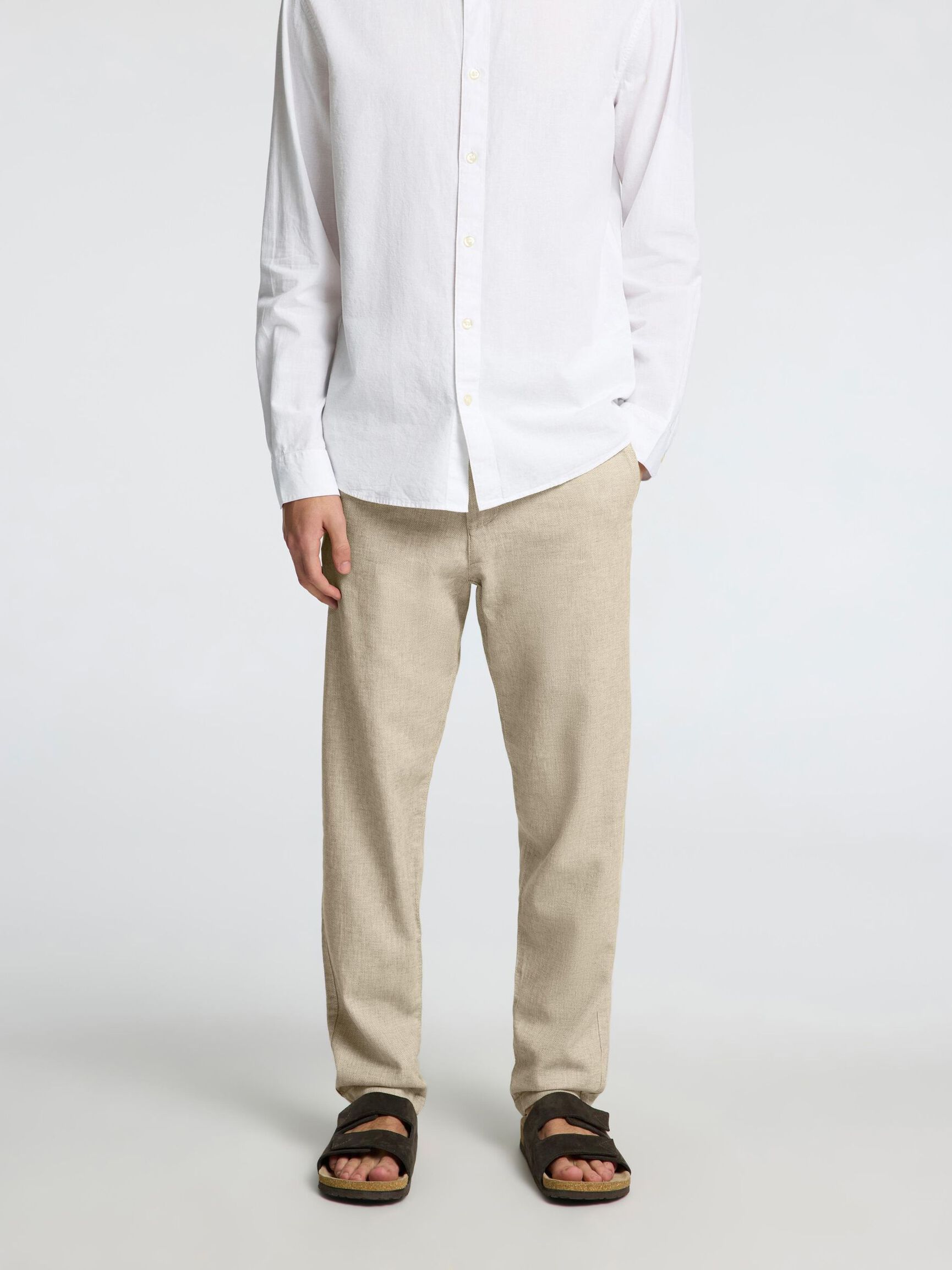 SLIM TAPERED LINEN BLEND TROUSERS, Vetiver, highres