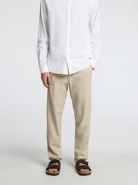 SLIM TAPERED LINEN BLEND TROUSERS, Vetiver, highres