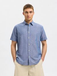 KLASSISK KORTÆRMET SKJORTE, Medium Blue Denim, highres