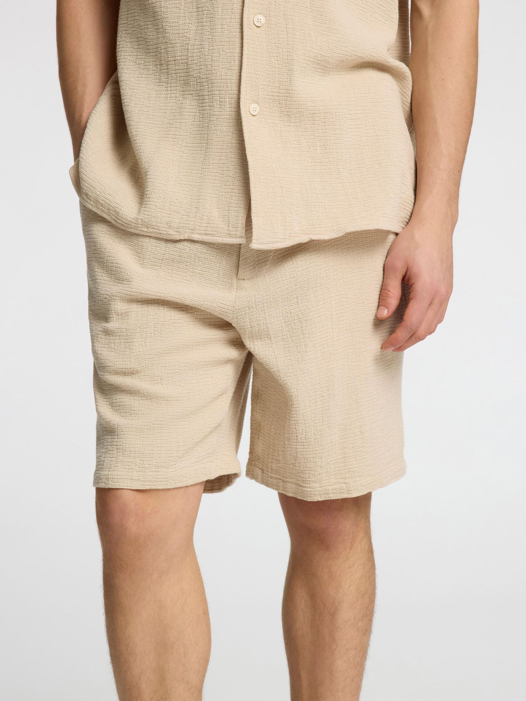 STRIBET BOMULD SHORTS, Oatmeal, highres