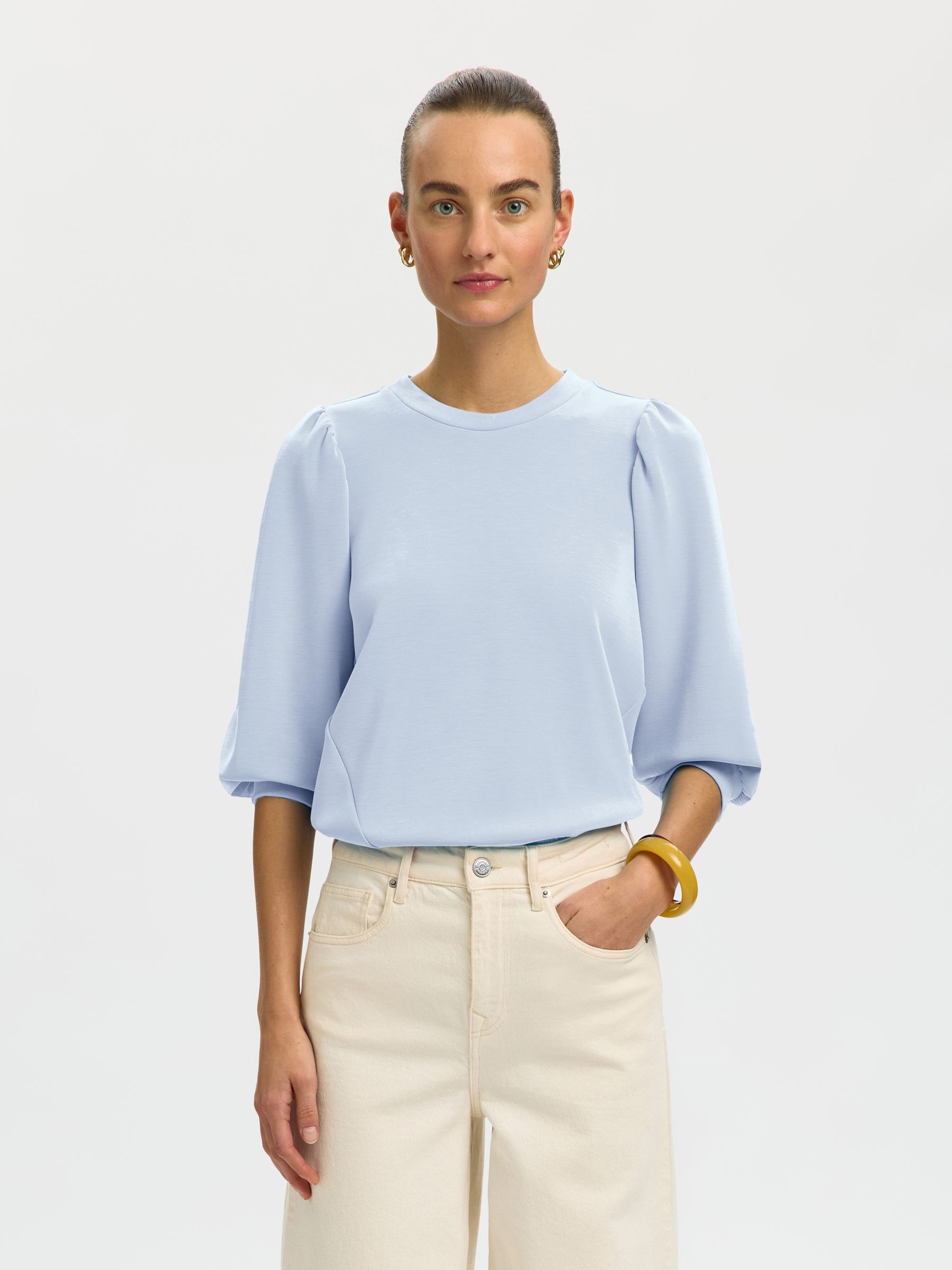 PUFF SLEEVE SWEATSHIRT, Cashmere Blue, highres
