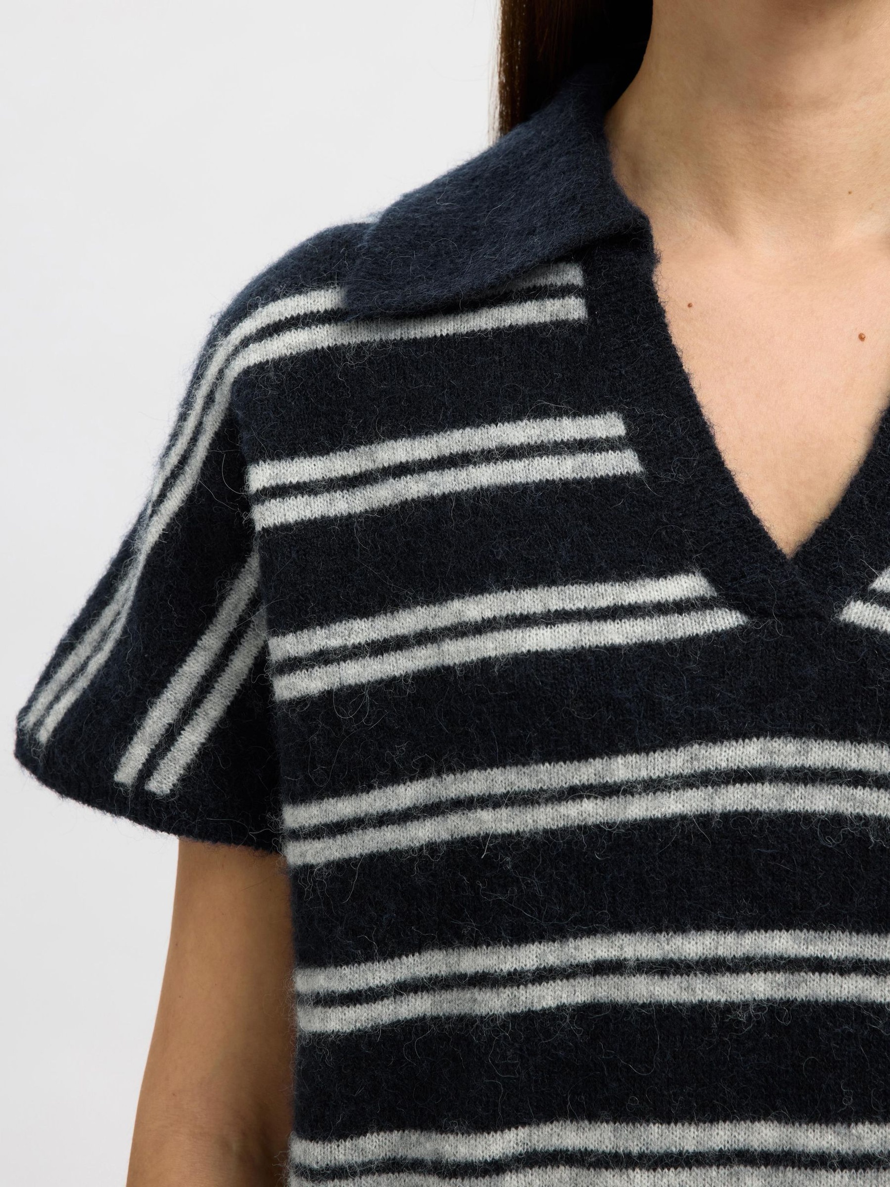 ULDBLANDING STRIKKET POLOSHIRT, Dark Sapphire, highres