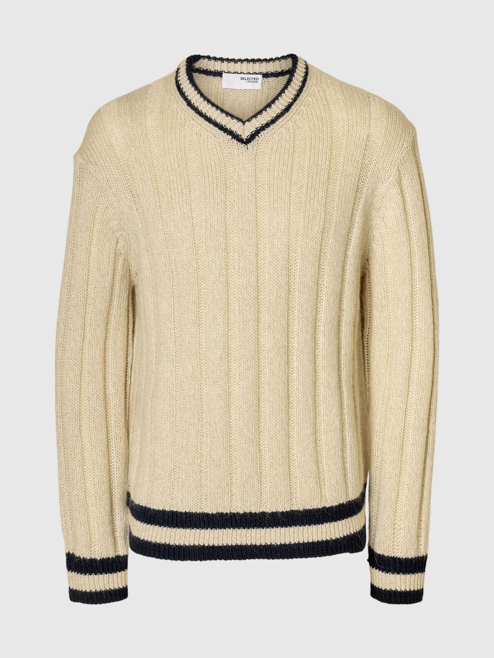WOOL BLEND V-NECK JUMPER, Egret, highres
