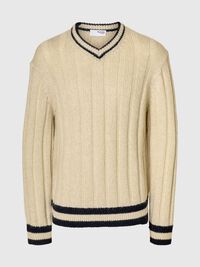 WOOL BLEND V-NECK JUMPER, Egret, highres