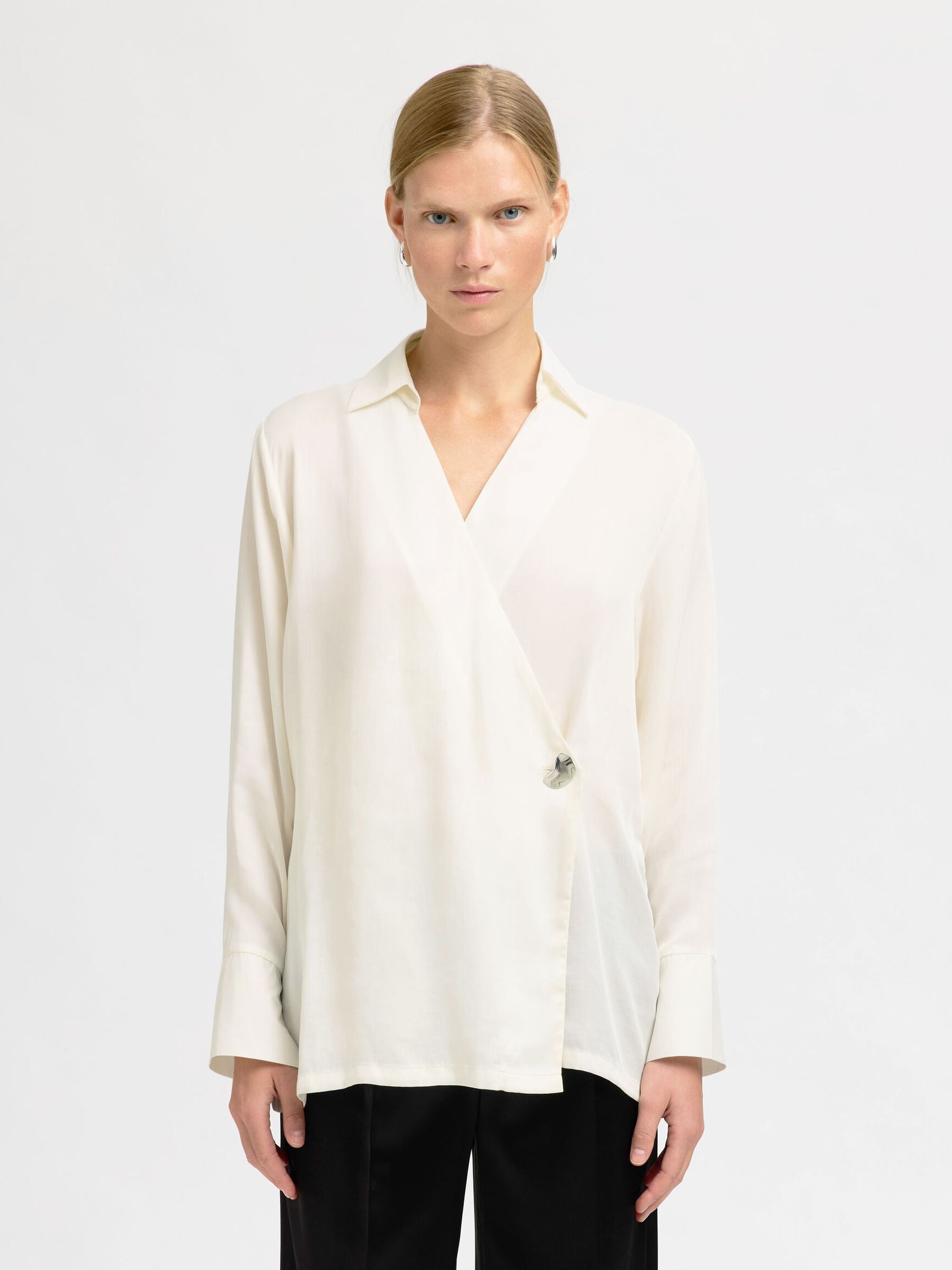 ASYMMETRIC LONG SLEEVED SHIRT, Gardenia, highres