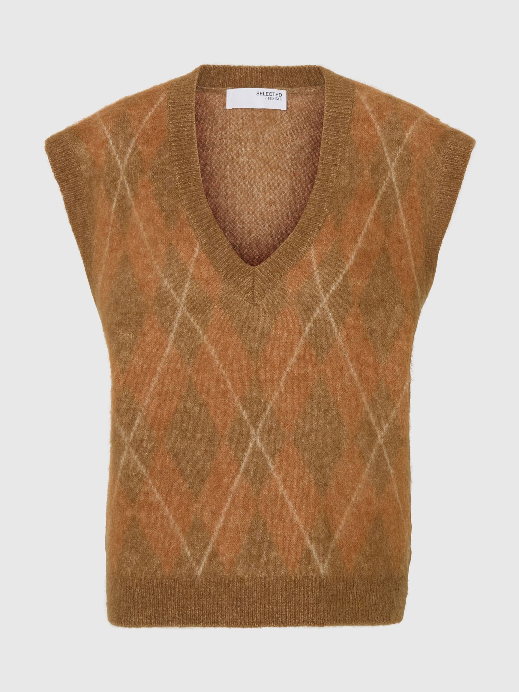 WOOL BLEND KNITTED VEST, Golden Brown, highres