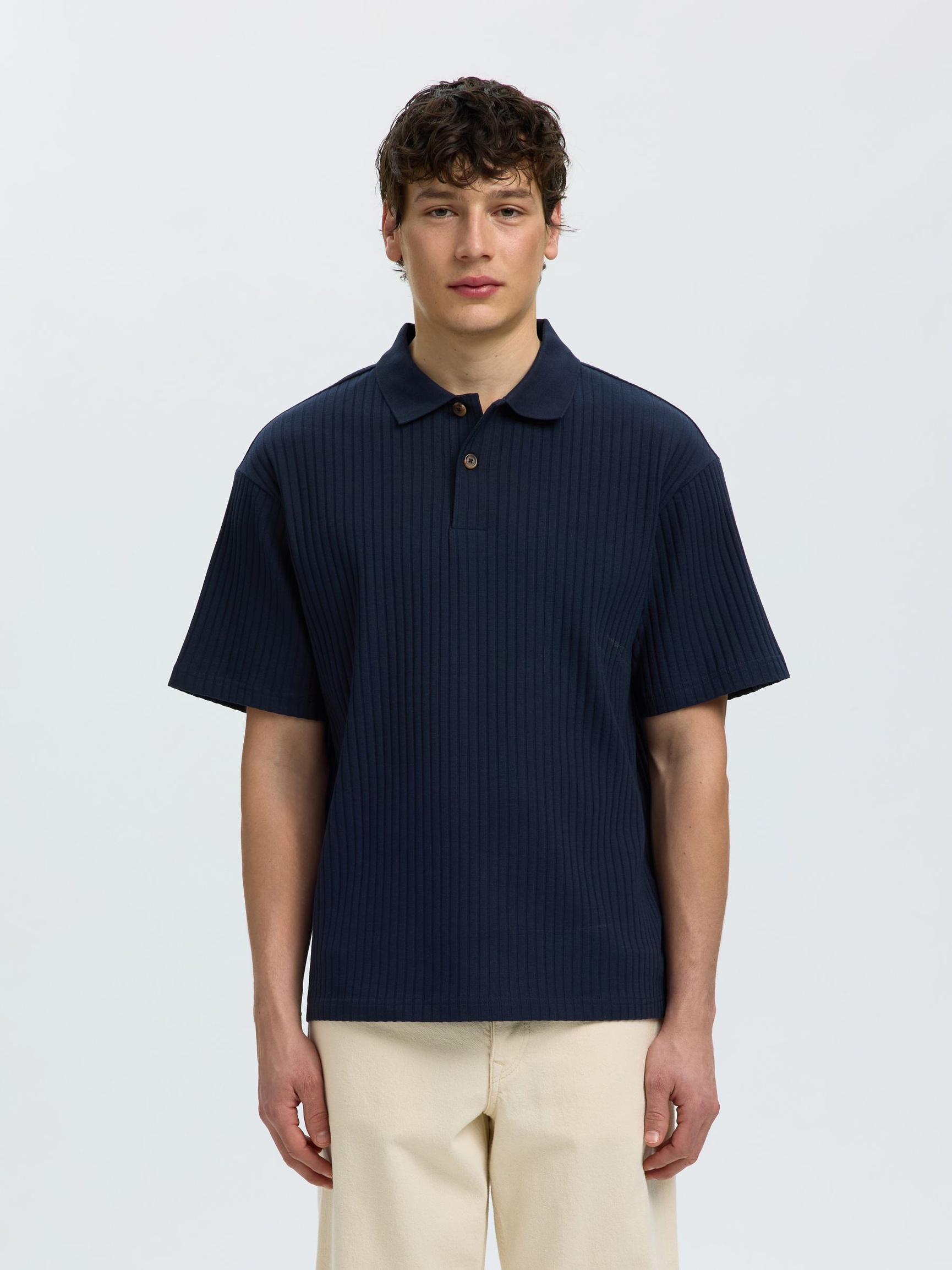 RELAXED FIT RIBBED POLO SHIRT, Sky Captain, highres