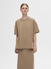 MOCK NECK T-SHIRT, Greige, highres