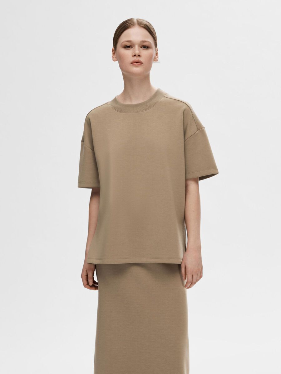 Selected MOCK NECK T-SHIRT, Greige, highres - 16092897_Greige_003.jpg