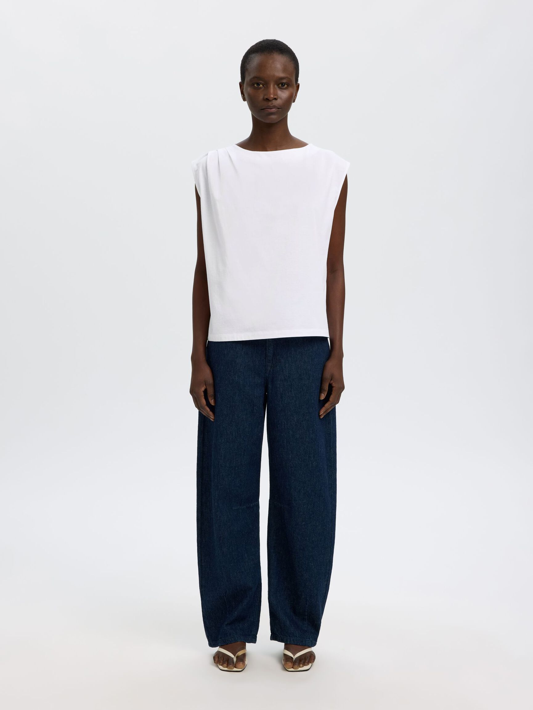 COTTON SLEEVELESS TOP, Bright White, highres