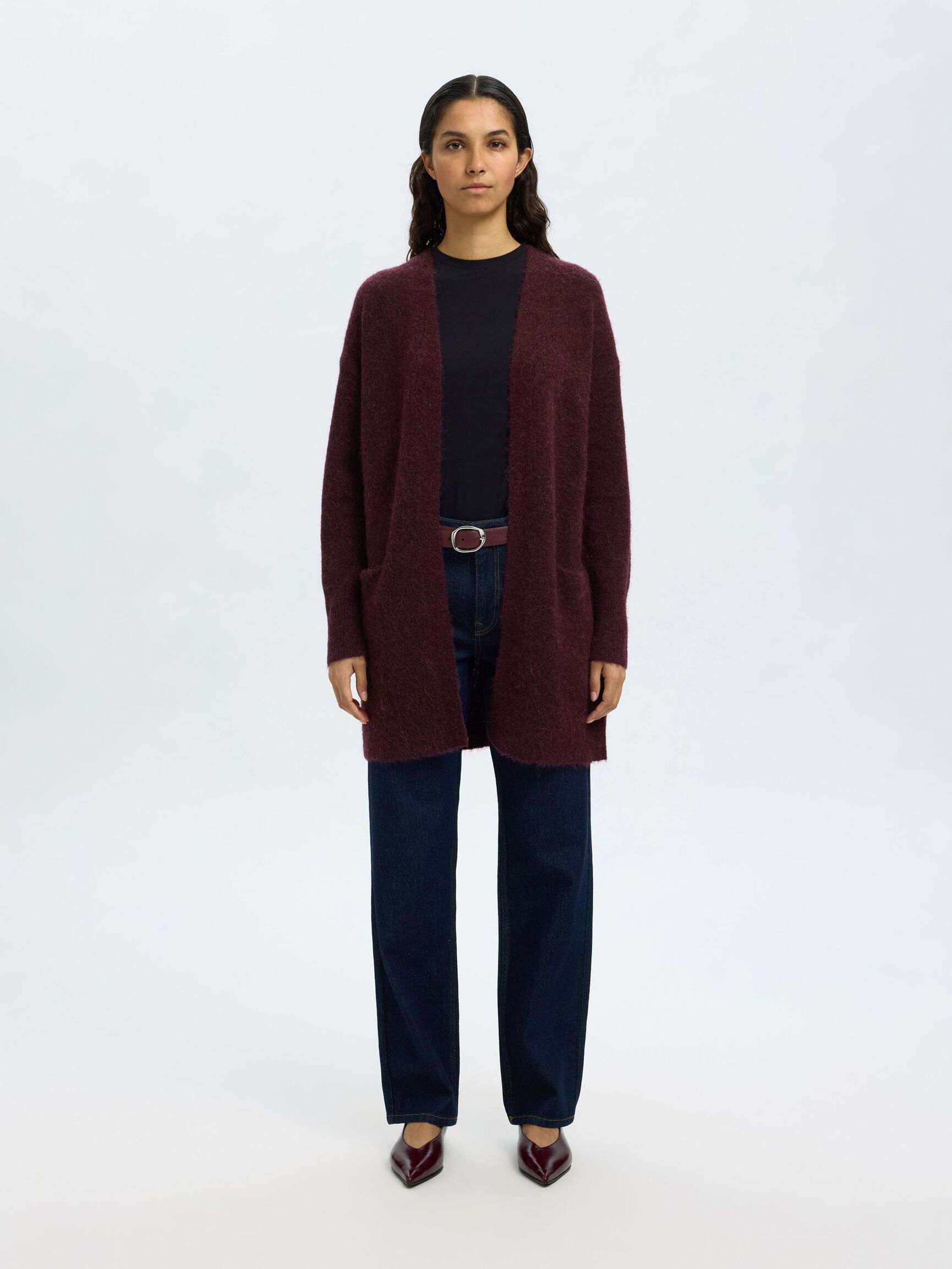 LONG KNITTED CARDIGAN, Fig, highres