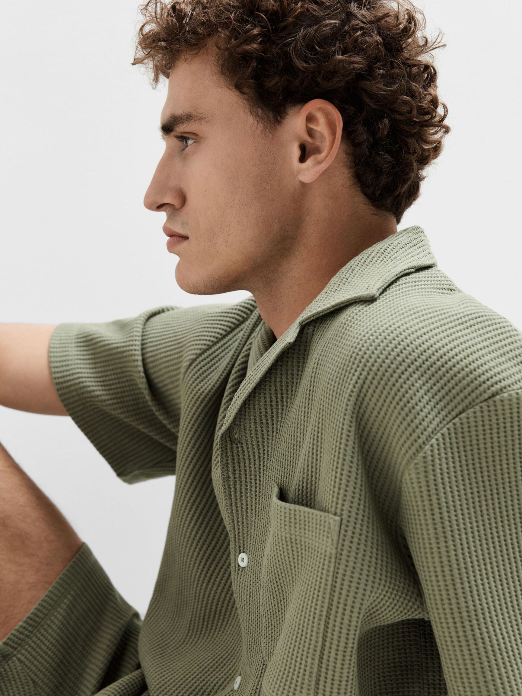 WAFFLED SHORT SLEEVED SHIRT, Vetiver, highres