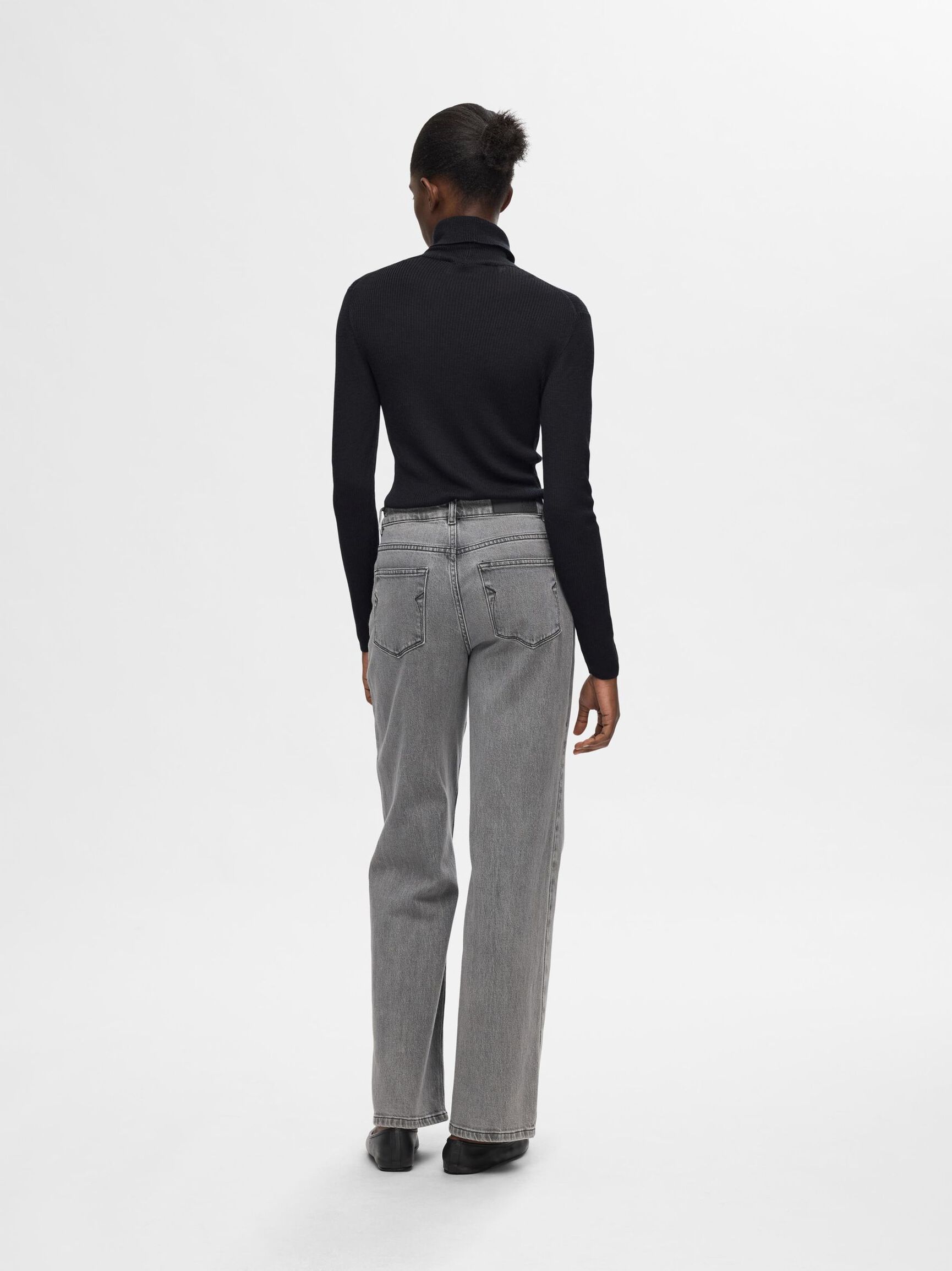 RIBBED WOOL BLEND TURTLENECK, Black, highres