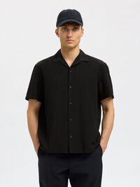 LIN MÉLANGÉ CHEMISE À MANCHES COURTES, Black, highres
