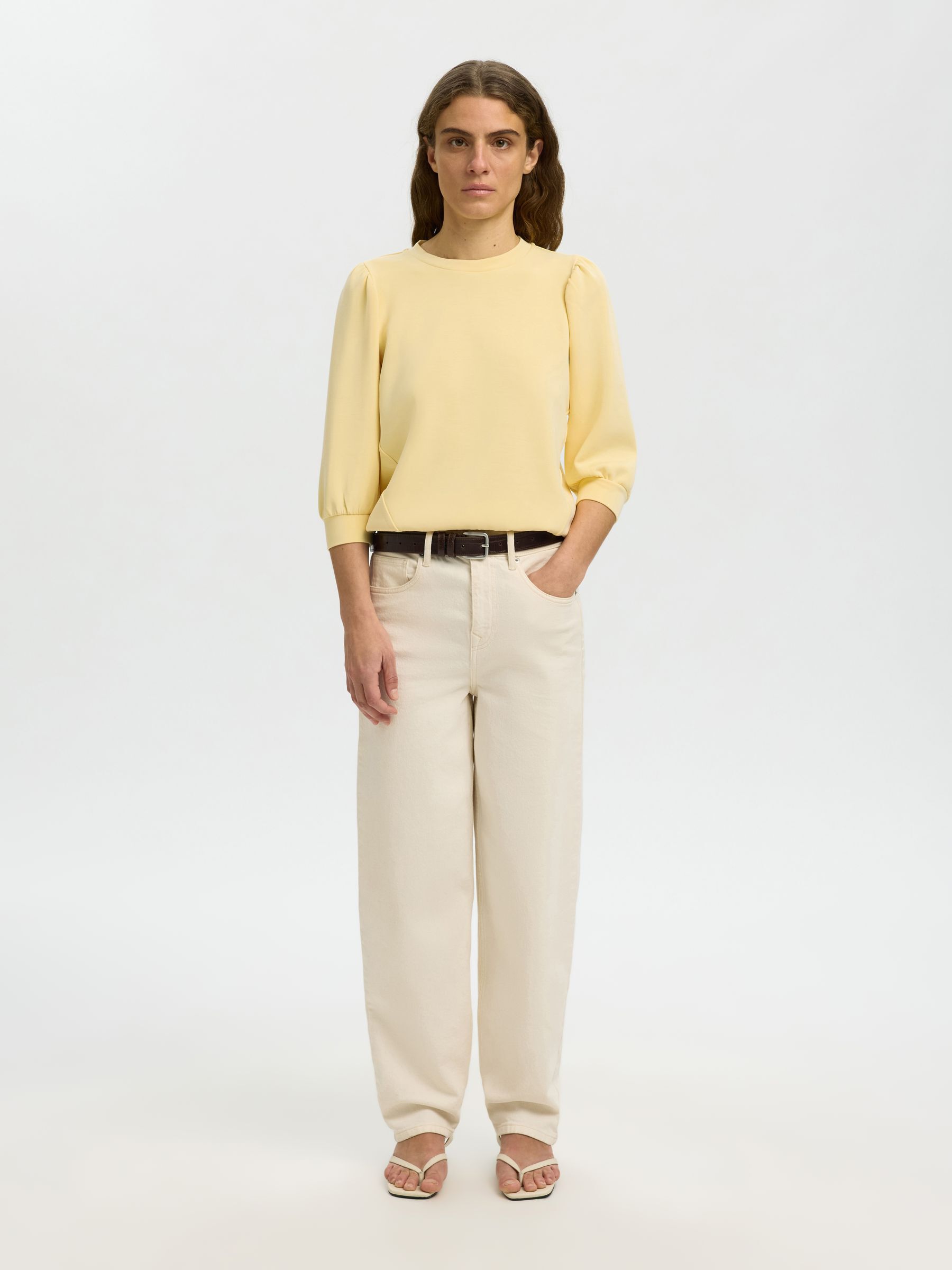 PUFF SLEEVE SWEATSHIRT, Italian Straw, highres