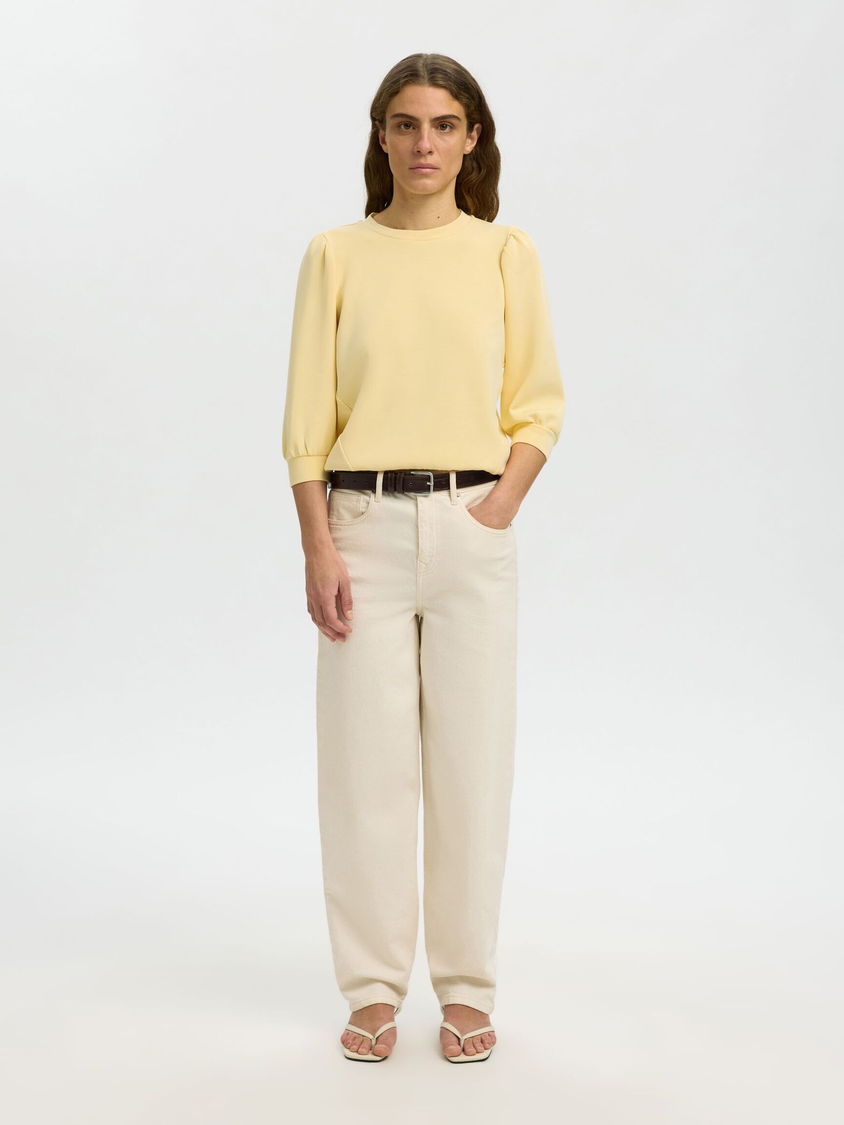 PUFF SLEEVE SWEATSHIRT, Italian Straw, highres