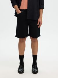 REGULAR FIT DENIM SHORTS, Black Denim, highres