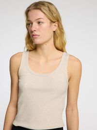 RIBBED COTTON TANK TOP, Oatmeal, highres