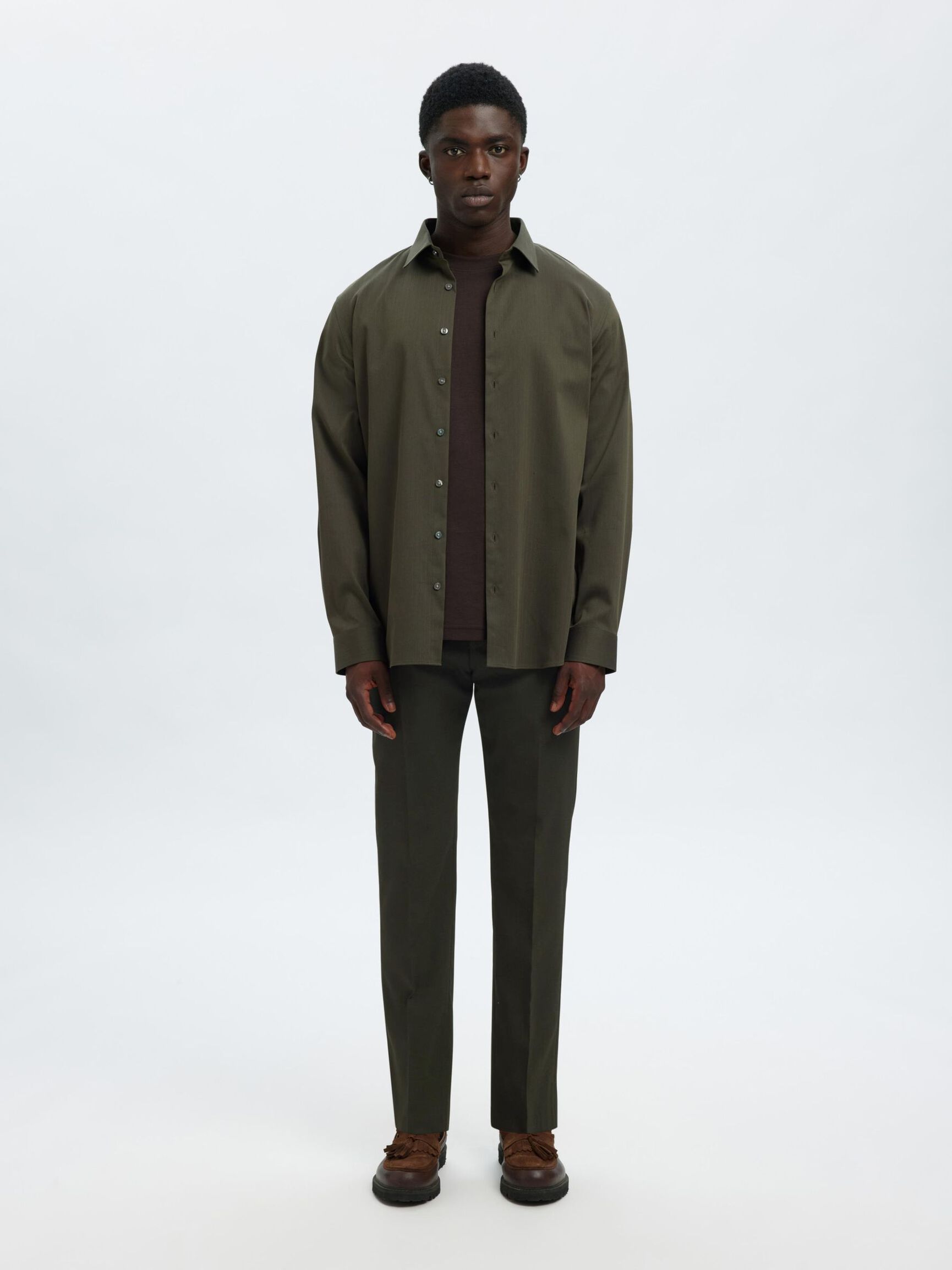 WOVEN WOOL BLEND TROUSERS, Dark Green, highres