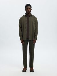 WOVEN WOOL BLEND TROUSERS, Dark Green, highres