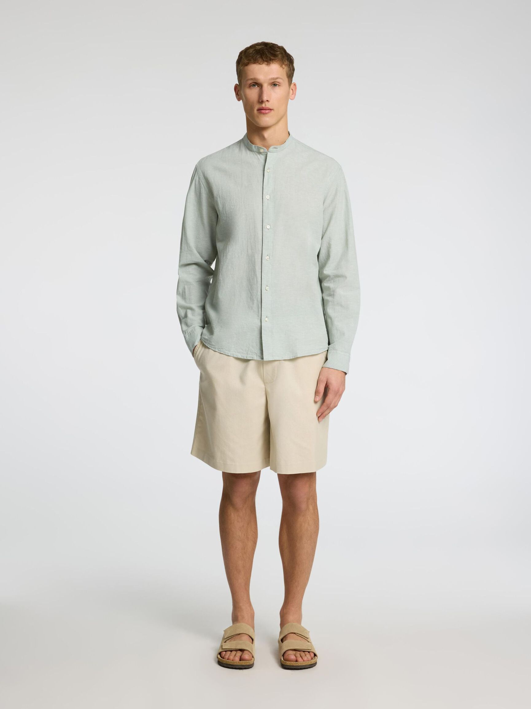 LONG-SLEEVED LINEN BLEND SHIRT, Iceberg Green, highres