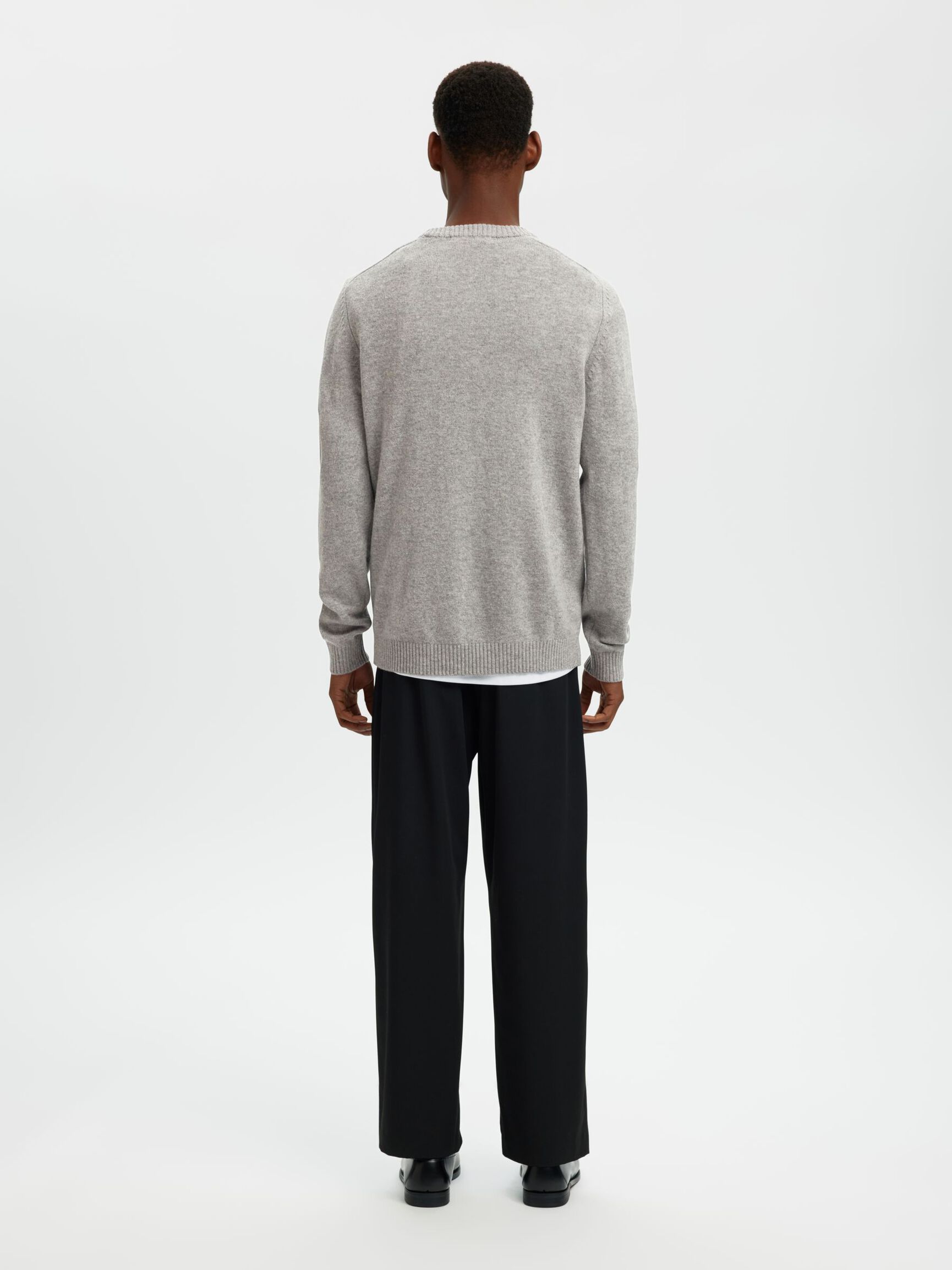 CREW NECK KNITTED JUMPER, Medium Grey Melange, highres