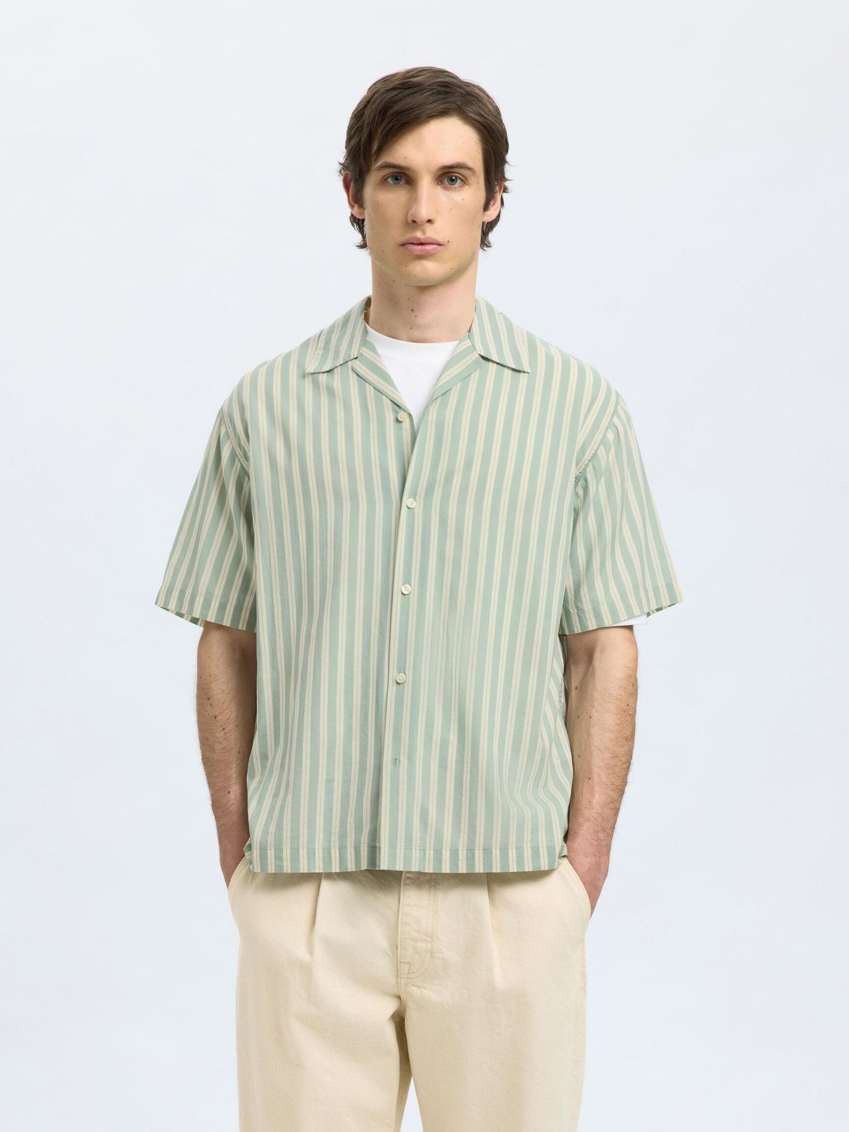 TRYCKTA KORTÄRMAD SKJORTA, Iceberg Green, highres