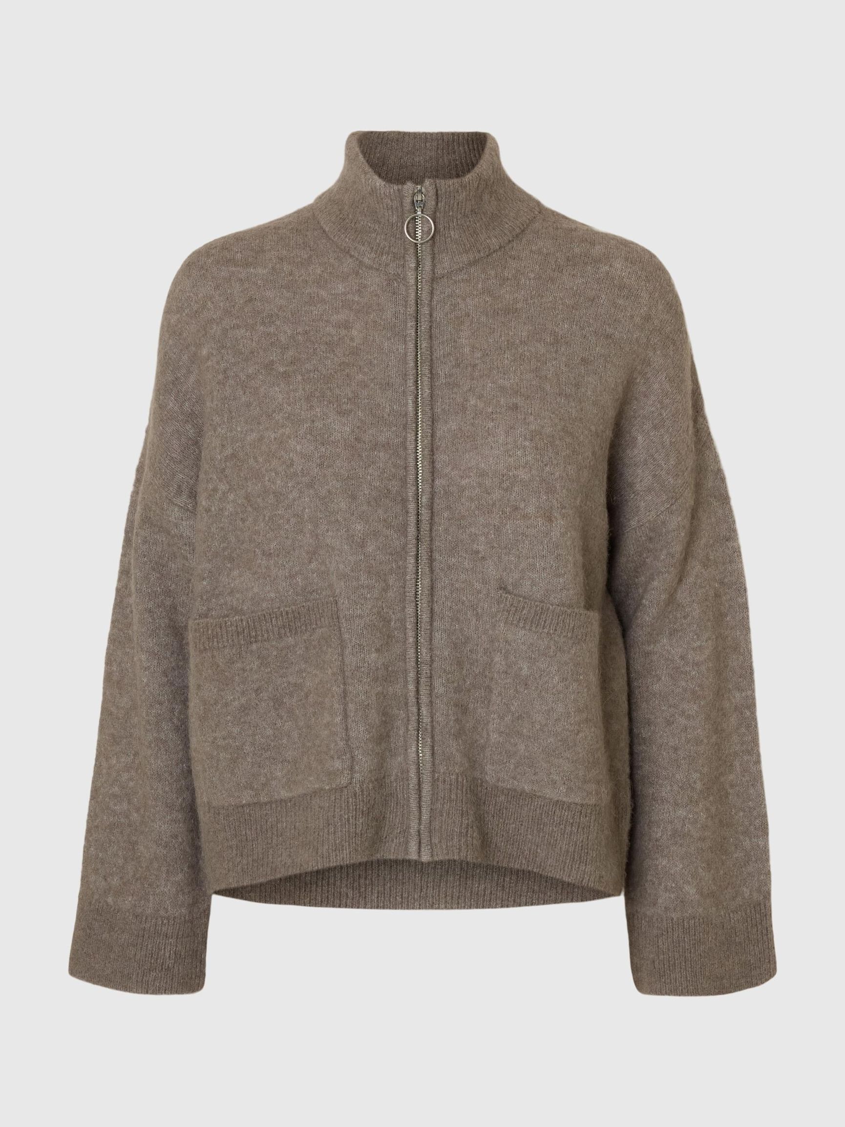 WOOL BLEND CARDIGAN, Steel Gray, highres
