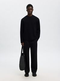 RELAXED FIT COTTON BLEND PULLOVER, Black, highres