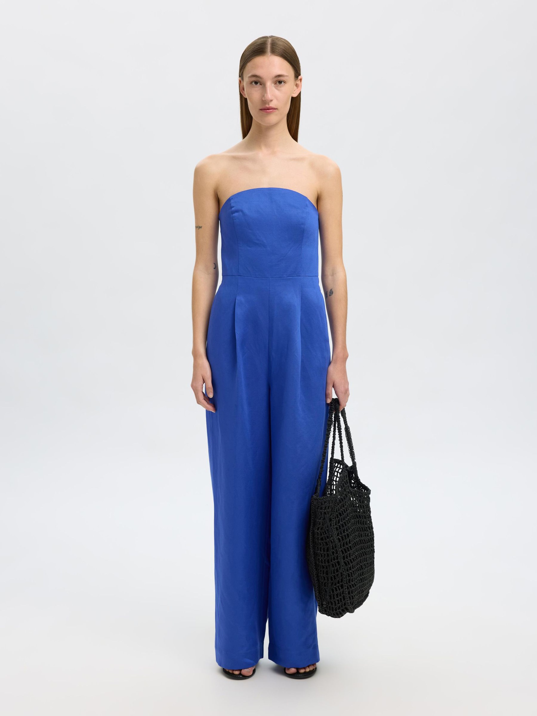 LINEN BLEND JUMPSUIT, Dazzling Blue, highres