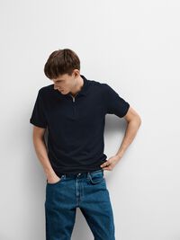 ZIPPER POLO SHIRT, Sky Captain, highres