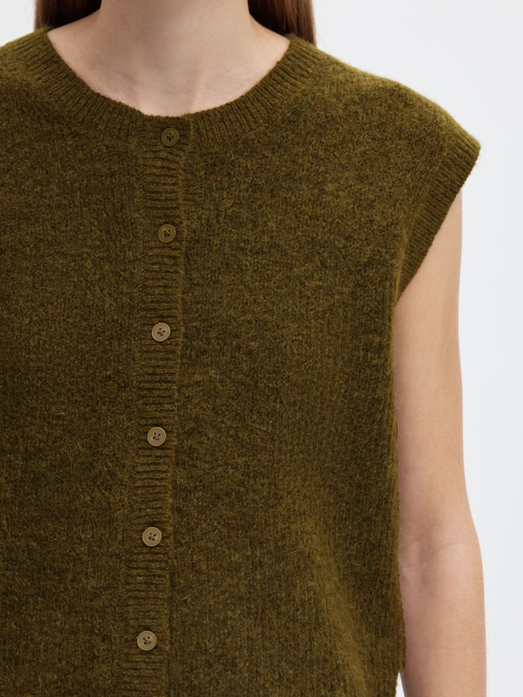 WOOL BLEND  KNITTED VEST, Fir Green, highres