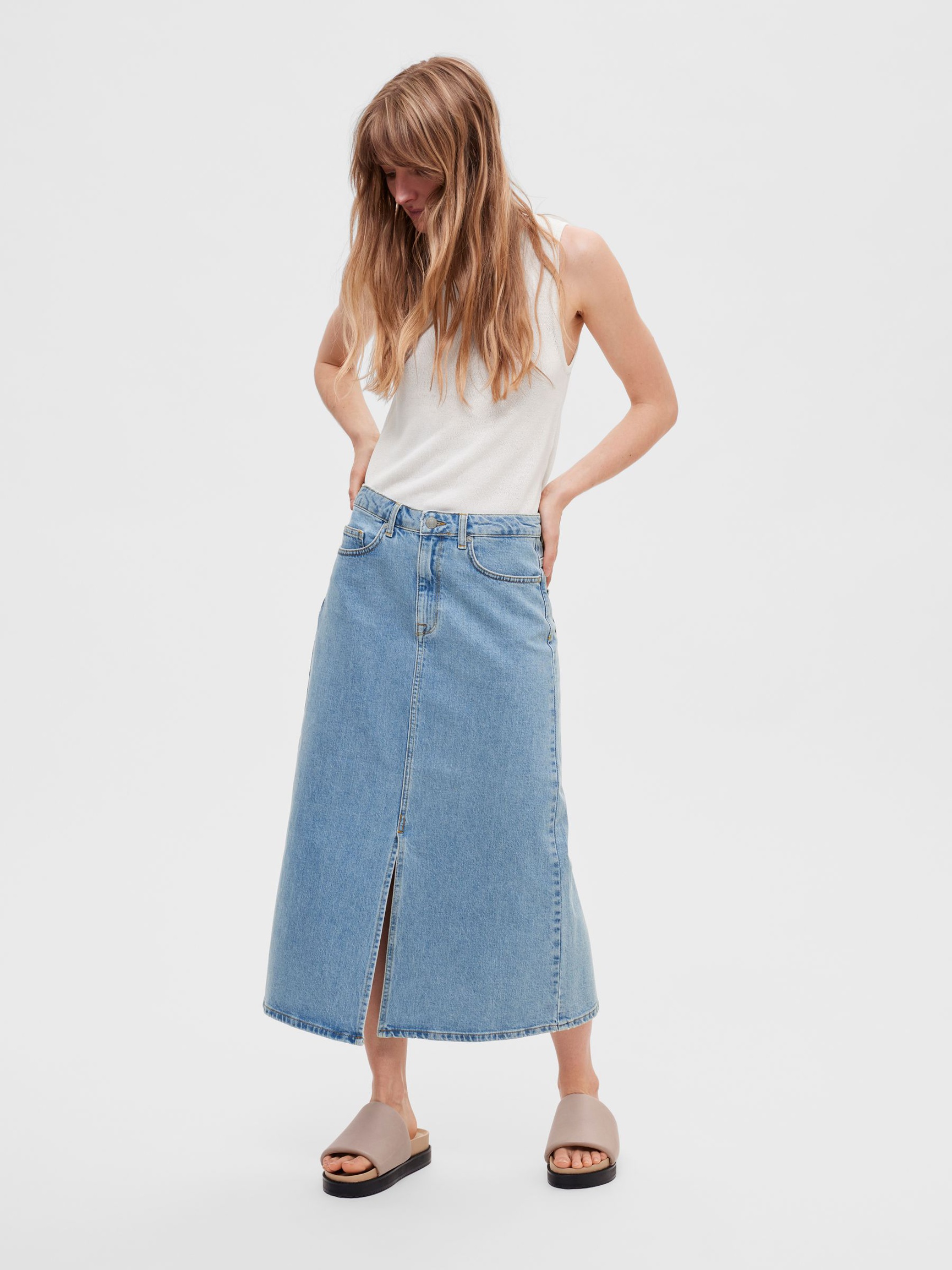 PRENDAS VAQUERAS FALDA MIDI, Light Blue Denim, highres