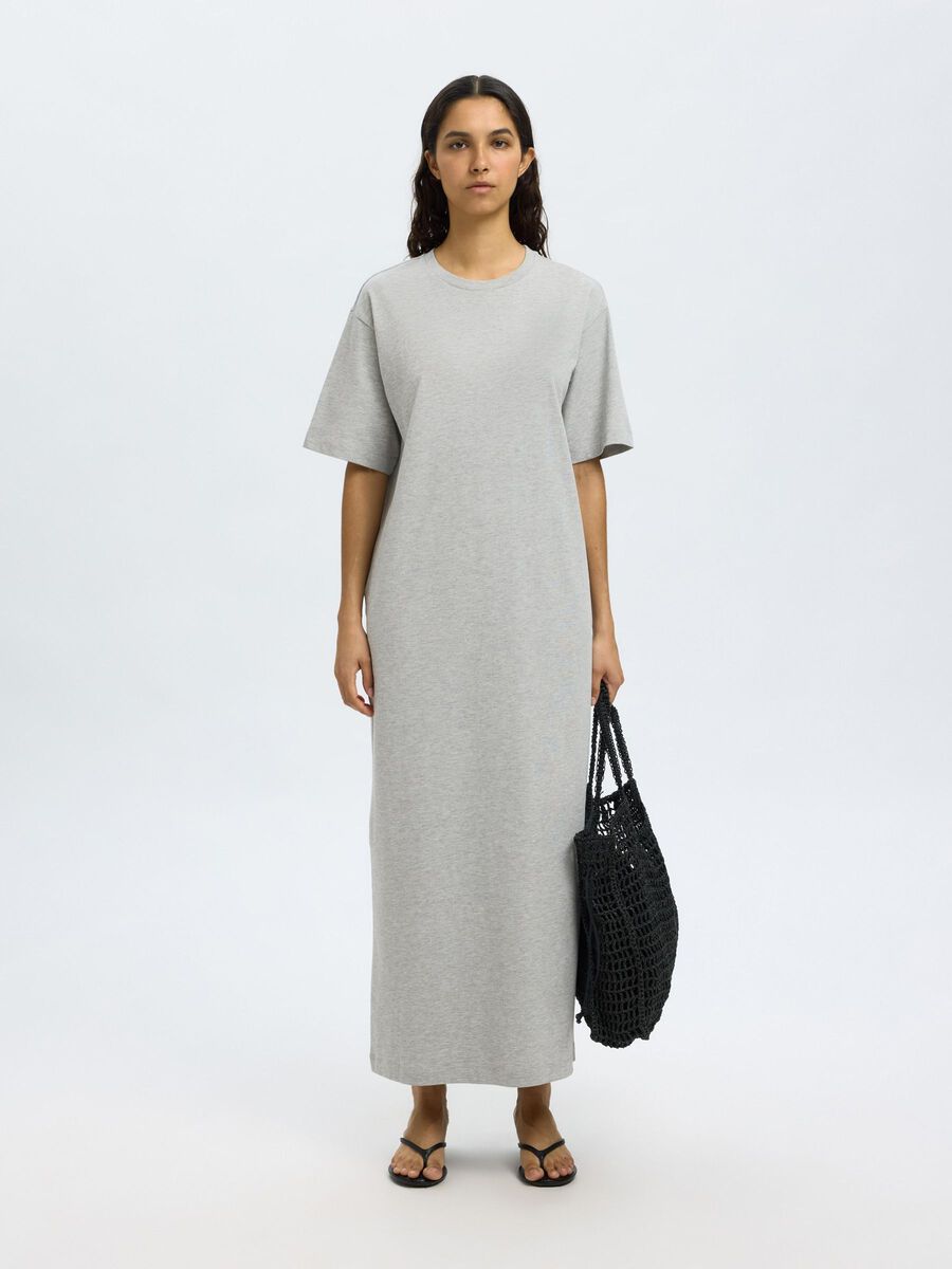 Selected MAXI SHORT SLEEVED DRESS, Light Grey Melange, highres - 16096501_LightGreyMelange_003.jpg