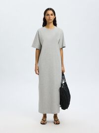 MAXI KORTÆRMET KJOLE, Light Grey Melange, highres