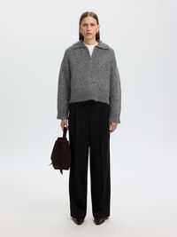 ALPACA BLEND HALF-ZIP JUMPER, Medium Grey Melange, highres