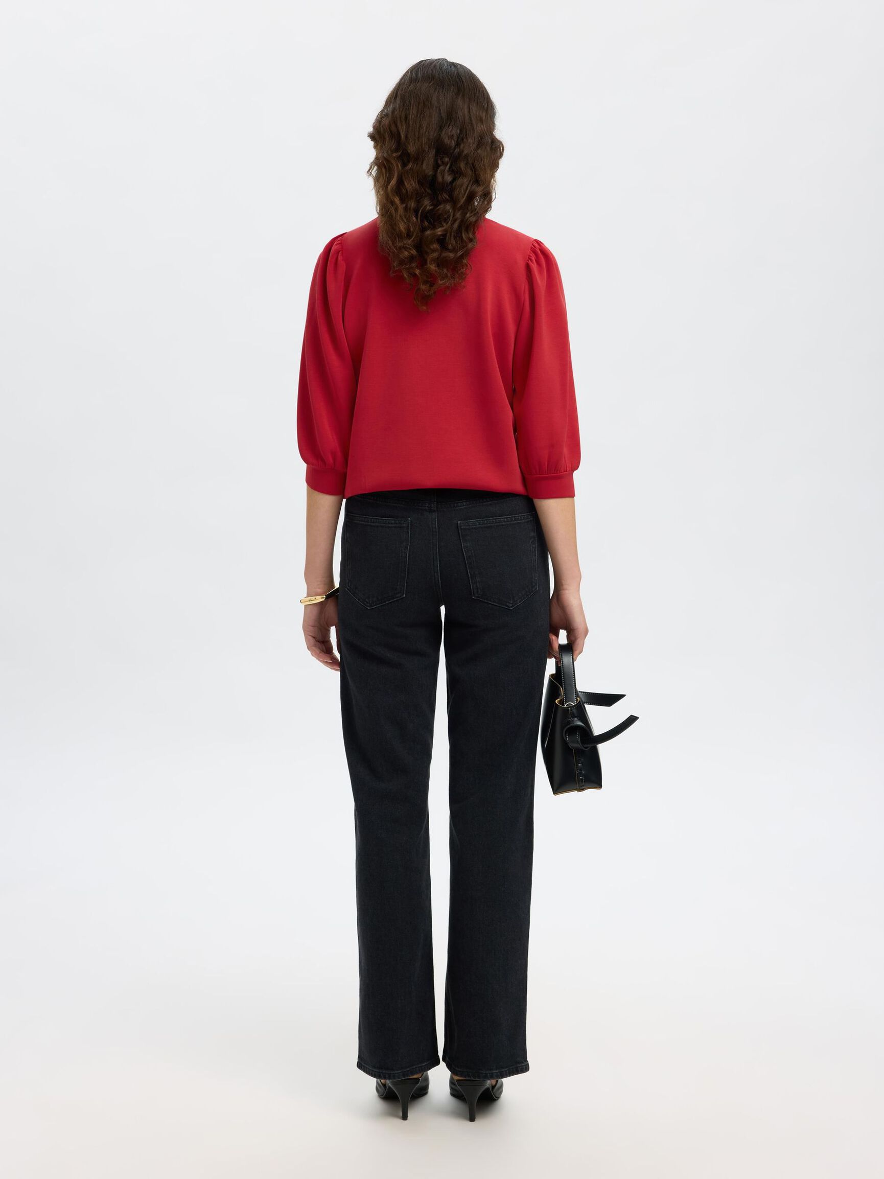PUFF SLEEVE SWEATSHIRT, Equestrian Red, highres