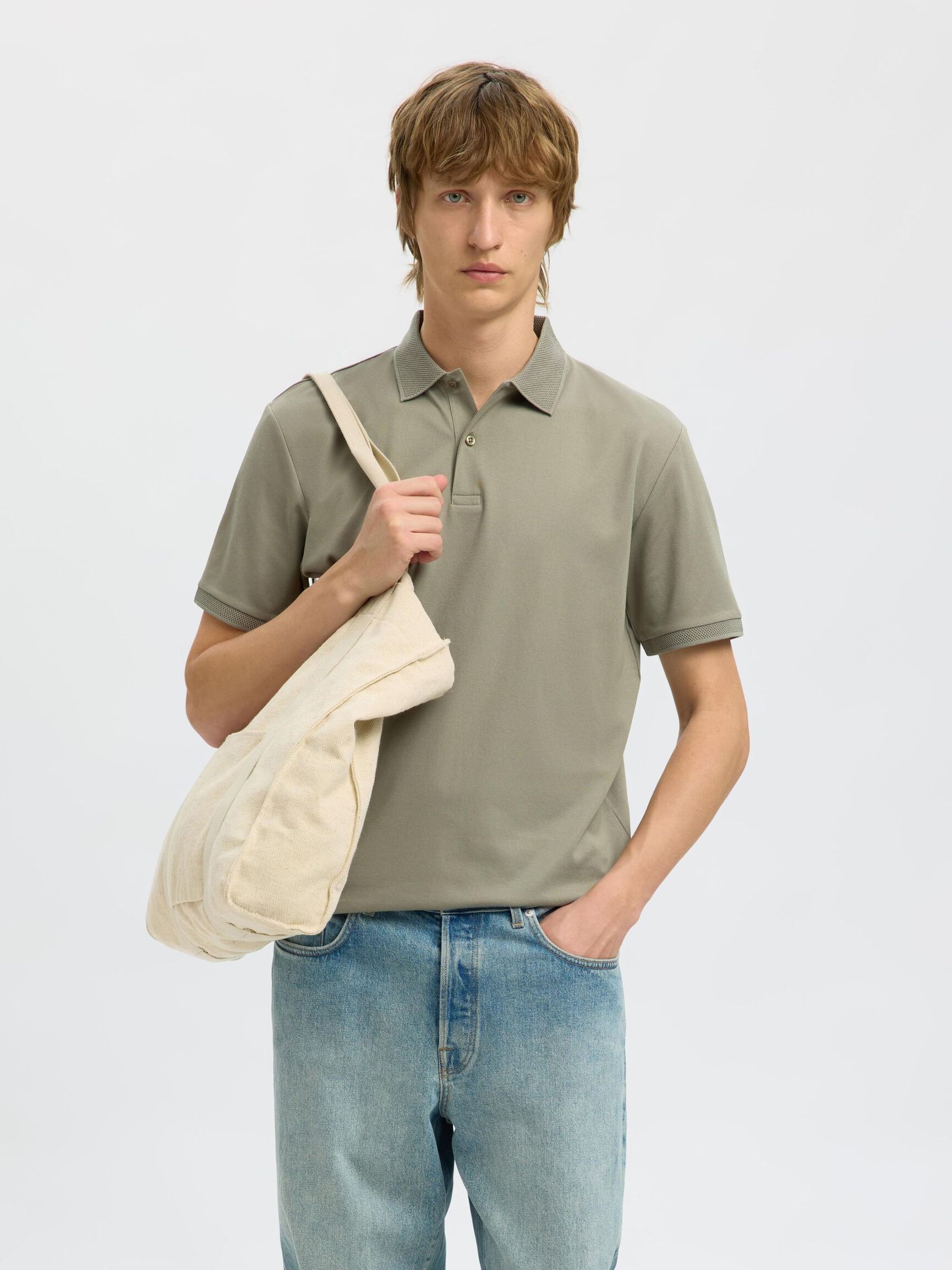 MANCHES COURTES POLO, Vetiver, highres