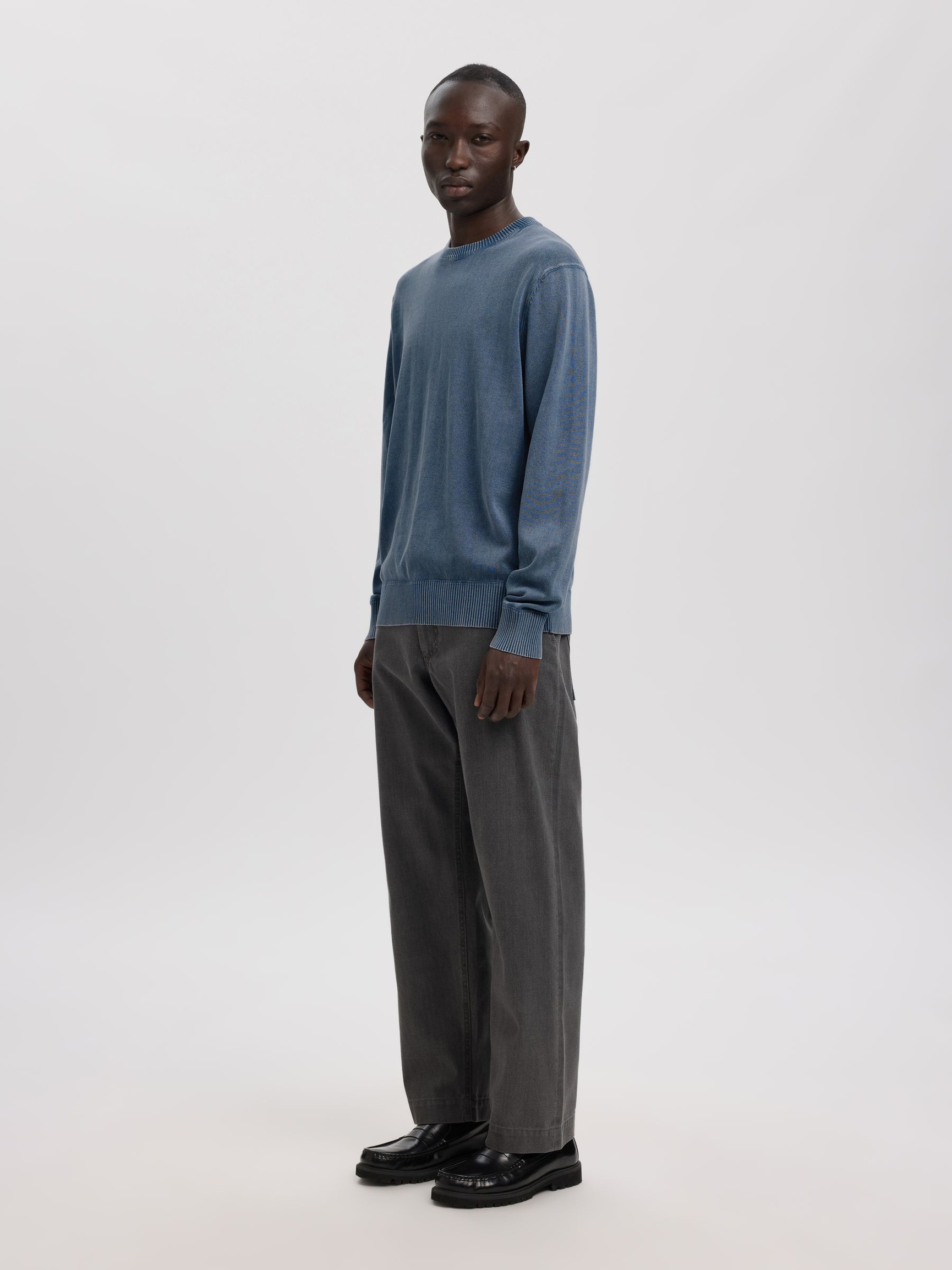 BAUMWOLL PULLOVER MIT RUNDHALSAUSSCHNITT, Dusty Blue, highres