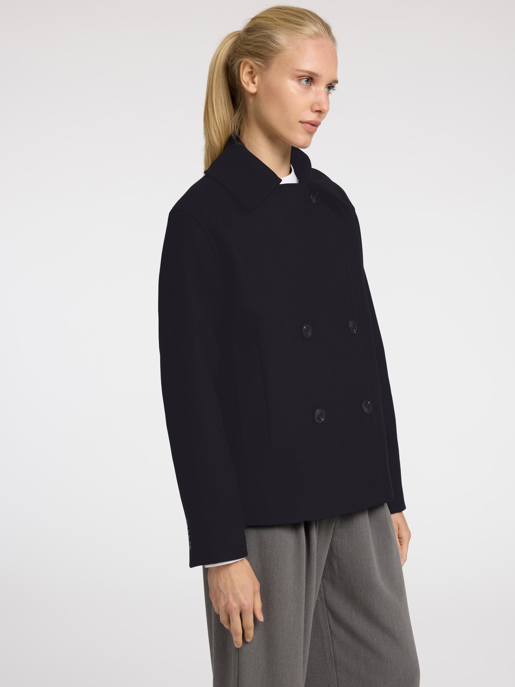 DOUBLE BREASTED SHORT JACKET, Black, highres