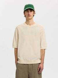 KNITTED COTTON T-SHIRT, Birch, highres