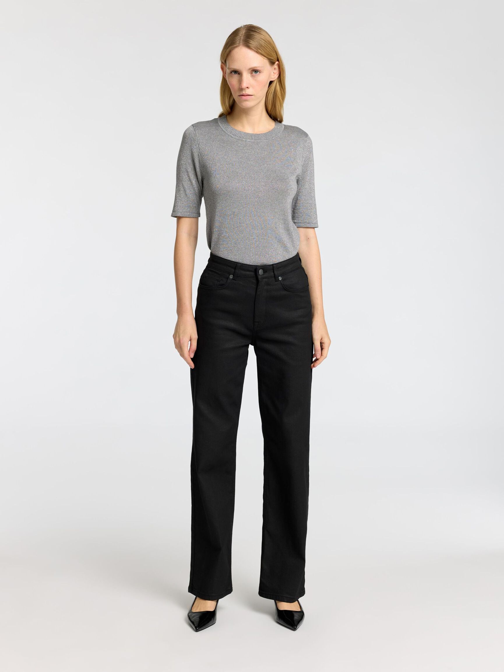 GLITTER KNITTED TOP, Medium Grey Melange, highres
