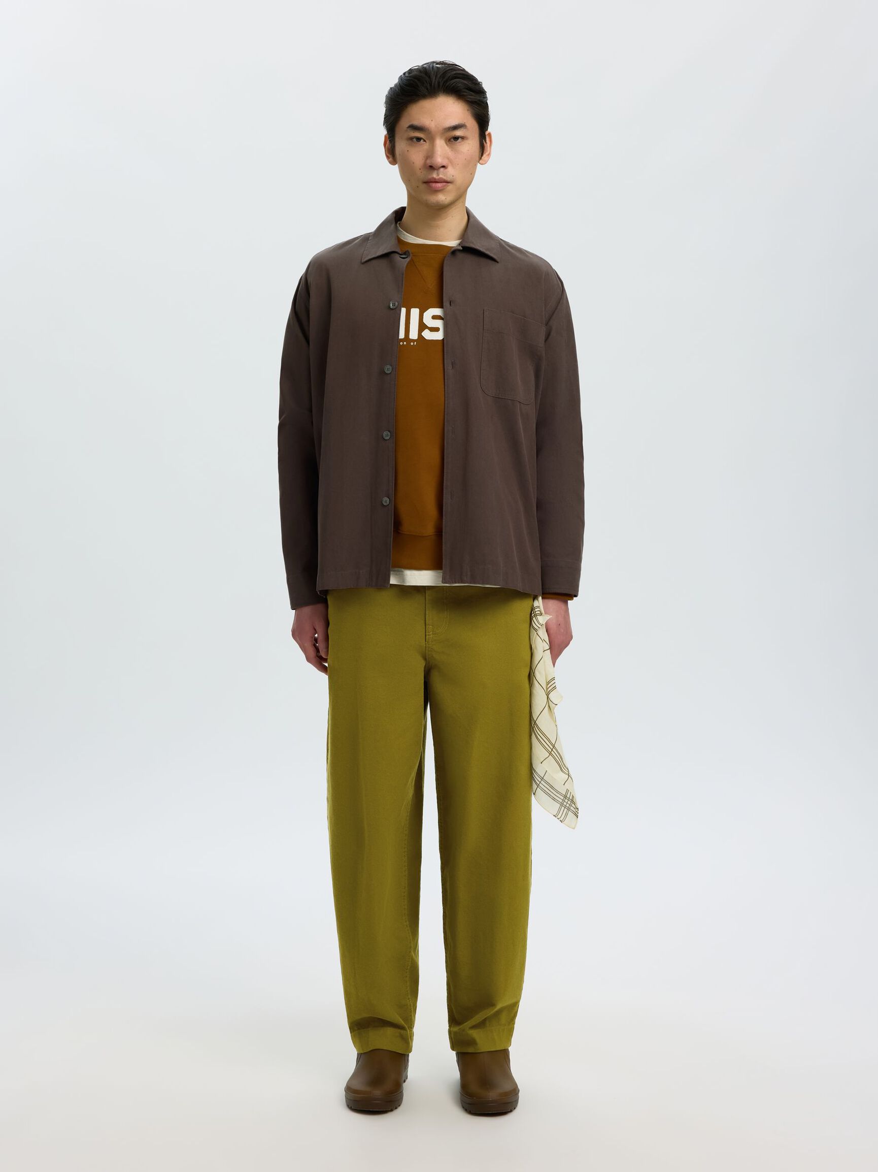 LINEN BLEND BARREL FIT TROUSERS, Fir Green, highres