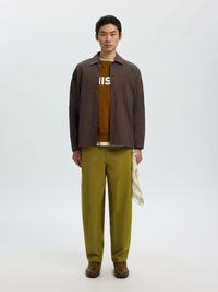 LINEN BLEND BARREL FIT TROUSERS, Fir Green, highres