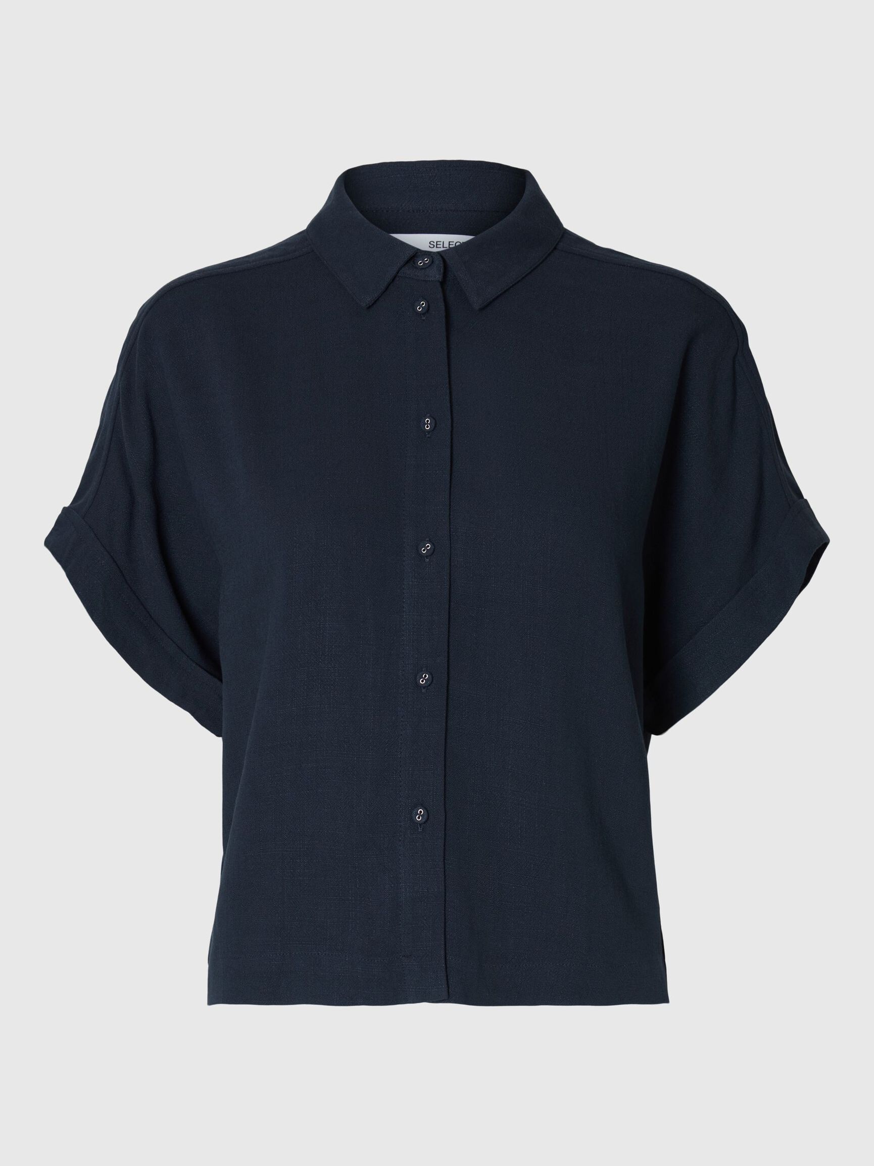 CROPPED OVERHEMD MET KORTE MOUWEN, Dark Sapphire, highres