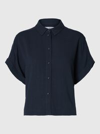 CROPPED OVERHEMD MET KORTE MOUWEN, Dark Sapphire, highres