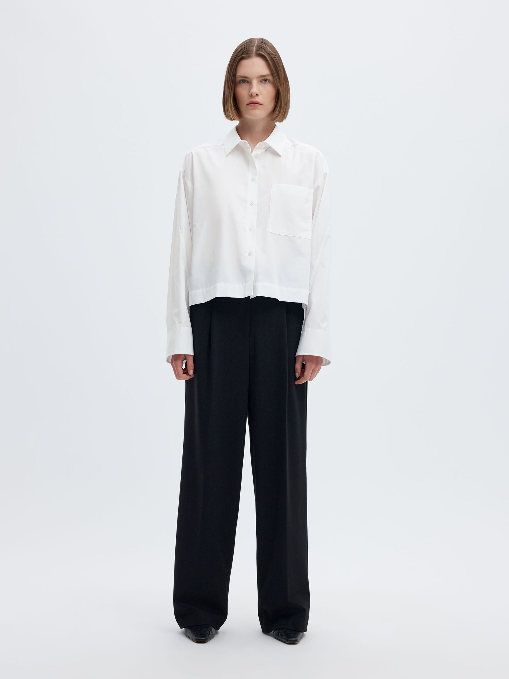 COTTON  CROPPED SHIRT, Bright White, highres