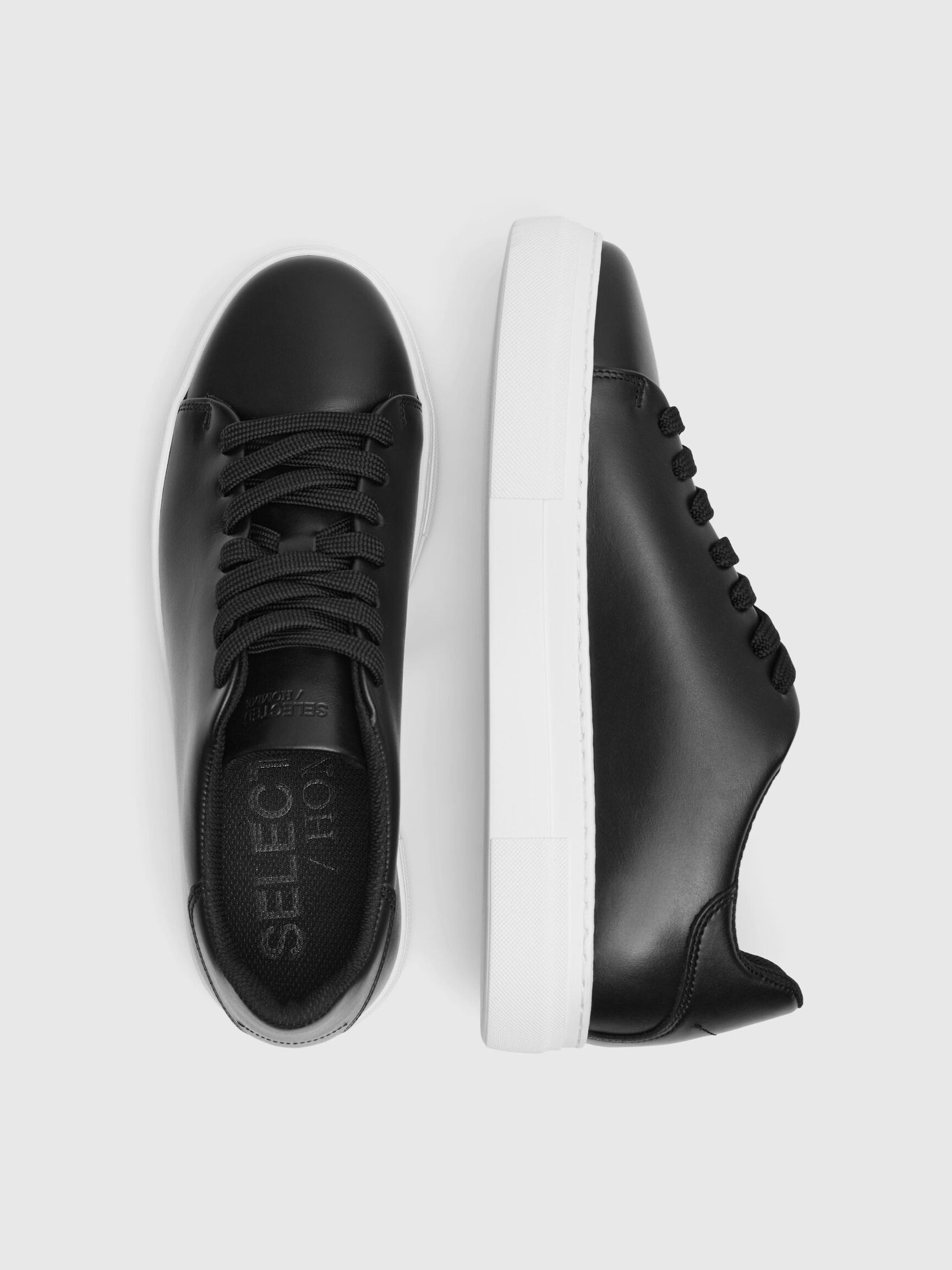 LEATHER TRAINERS, Black, highres