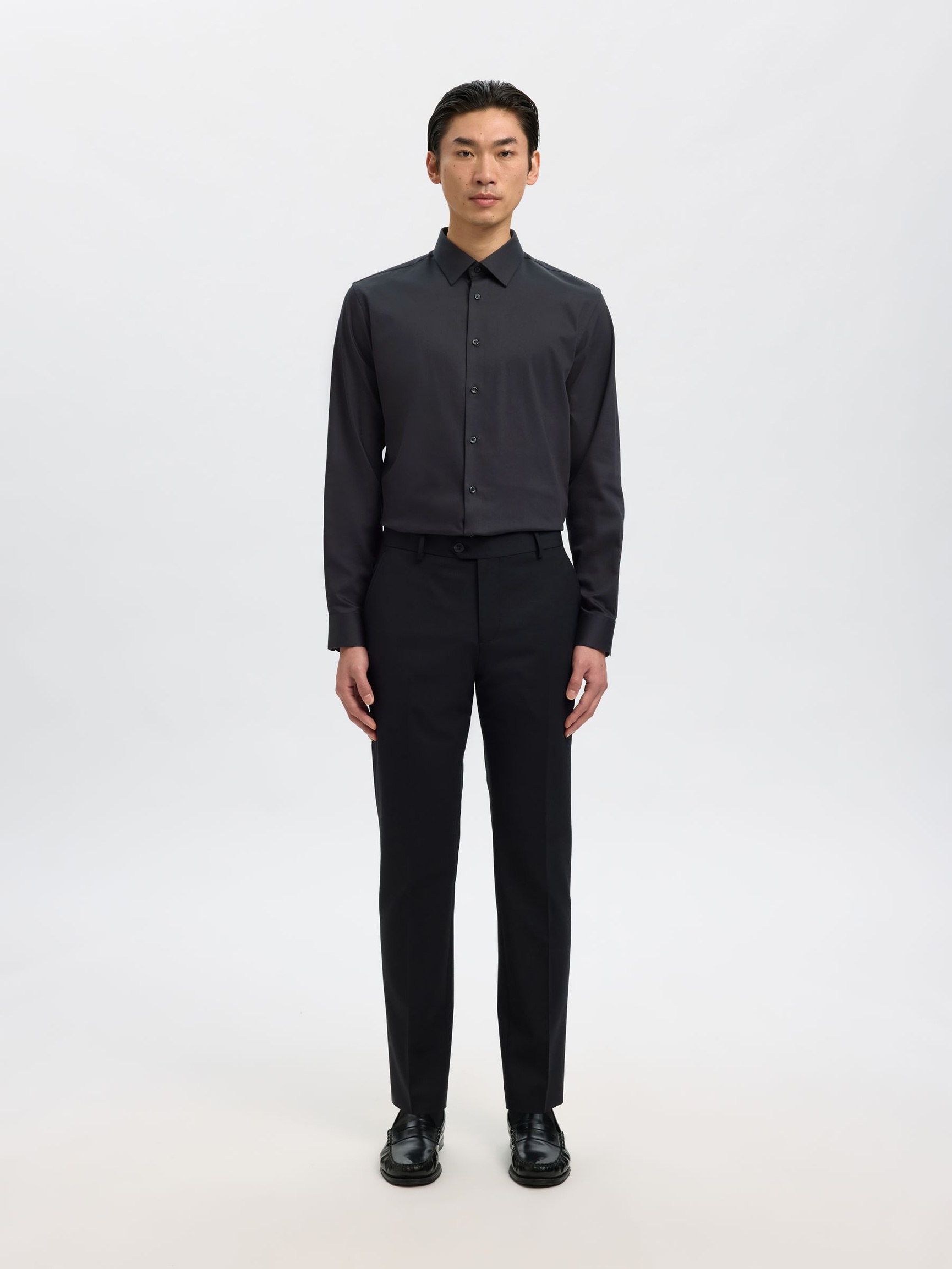 SLIM FIT SKJORTA, Black, highres